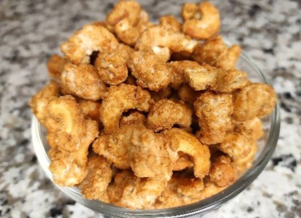Bowl of candied cashews